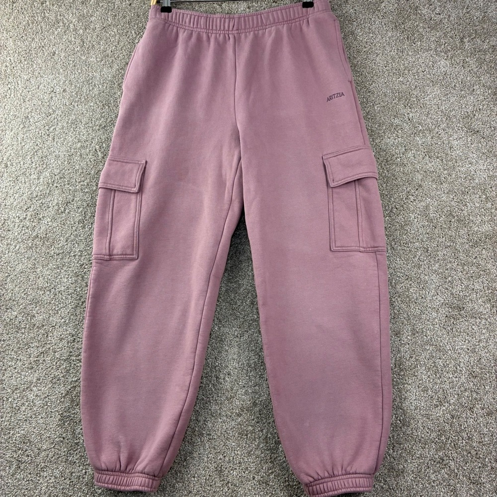 Aritzia Tna Mega Fit Cargo Joggers Women M Cozy Sweatfleece Pink Oversized Baggy